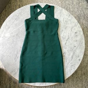 Herve Leger Icon Cross Neck Mini Dress Green Size M Medium Elm color